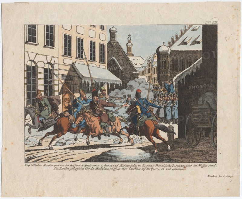 Five Cossacks entered Marienwerder. Artist: Campe, August Friedrich Andreas (1777-1846)