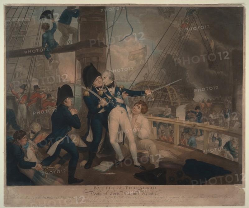 The Battle of Trafalgar and the Death of Nelson, 1806. Artist: Craig, William Marshall (ca. 1765-1827)