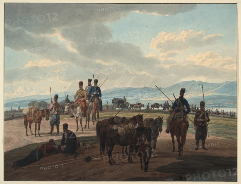 Russian Cossacks on march, 1804. Artist: Kobell, Wilhelm, Ritter von (1766-1853)