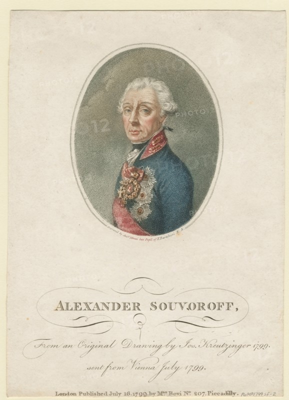 Portrait of Field Marshal Generalissimo Prince Alexander Suvorov (1729?1800), 1799. Artist: Kreuzinger, Josef (1757-1829)