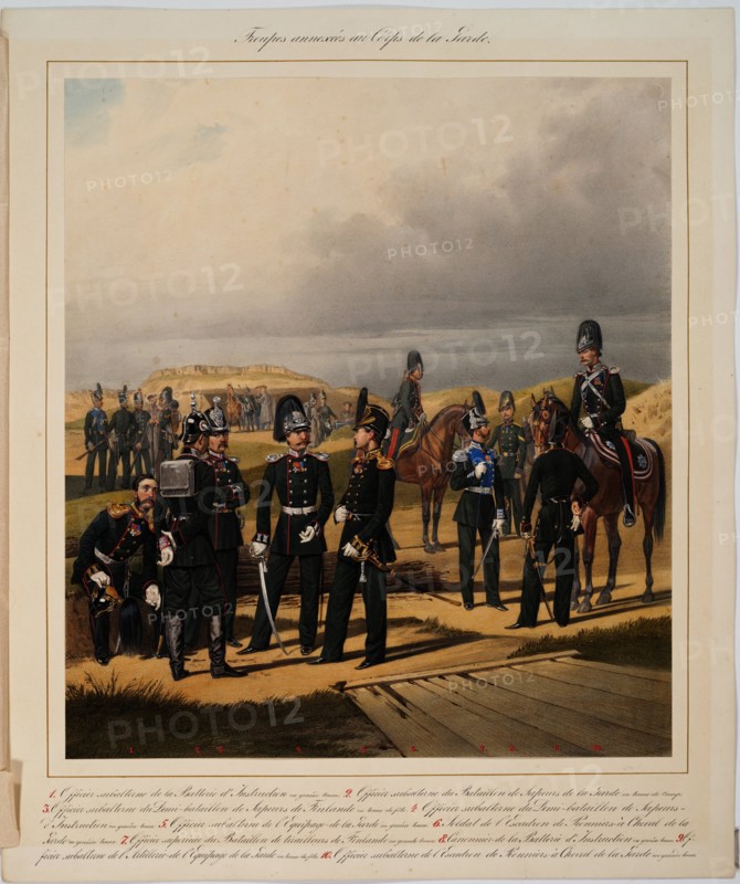 Pioneers of the Imperial Guards Corps, 1867. Artist: Piratsky, Karl Karlovich (1813-1889)