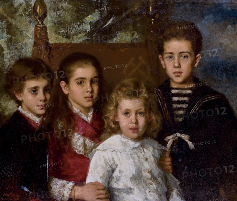 Portrait of the children of Paul Pavlovich Demidoff, 2nd Prince of San Donato (1839-1885), Avrora, A Artist: Harlamov, Alexei Alexeyevich (1840-1922)