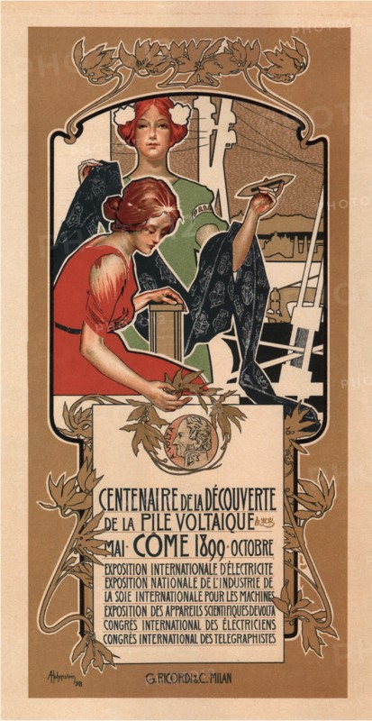 The 100th Anniversary of Volta's Discovery of the Electric Battery, 1898. Artist: Hohenstein, Adolfo (1854-1928)