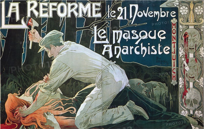 La Réforme le 21 Novembre, le masque anarchiste, 1897. Artist: Privat-Livemont, Henri (1861?1936)