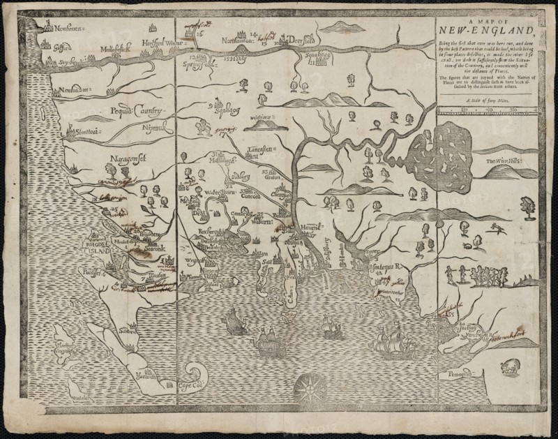 The map of New England (From: William Hubbard's The Present State of New-England), 1677. Artist: Foster, John (17th century)