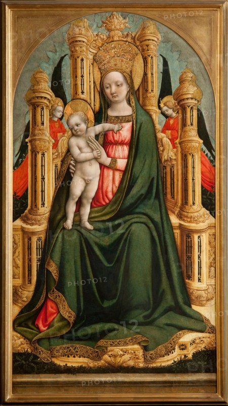 The Virgin and Child Enthroned and Two Angels, c. 1450. Artist: Vivarini, Antonio (ca 1440-1480)
