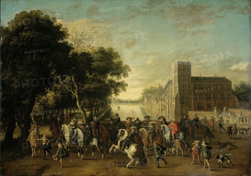 Prince Maurice of Orange accompanied by Frederick V and his wife Elizabeth Stuart, King and Queen of Artist: Hillegaert, Paulus van (1596-1640)