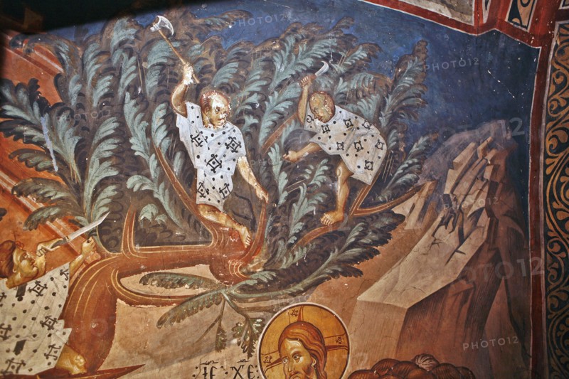 The Entry of Christ into Jerusalem. Detail: Children cutting palm tree branches, 14th century. Artist: Master Gerasime (active 14th century)