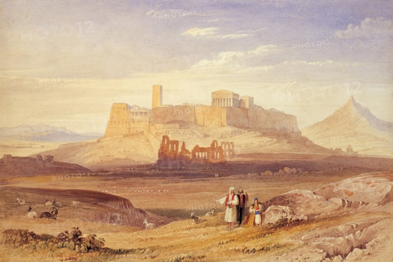 View of Athens with the Acropolis and the Odeon of Herodes Atticus, First quarter of 19th cen.. Artist: Purser, William (1789-1852)