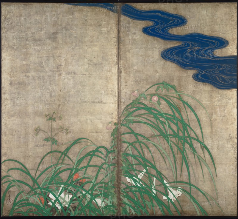 Summer and autumn flower plants. (Part of the pair of two-fold screens). Artist: Hoitsu, Sakai (1761-1828)