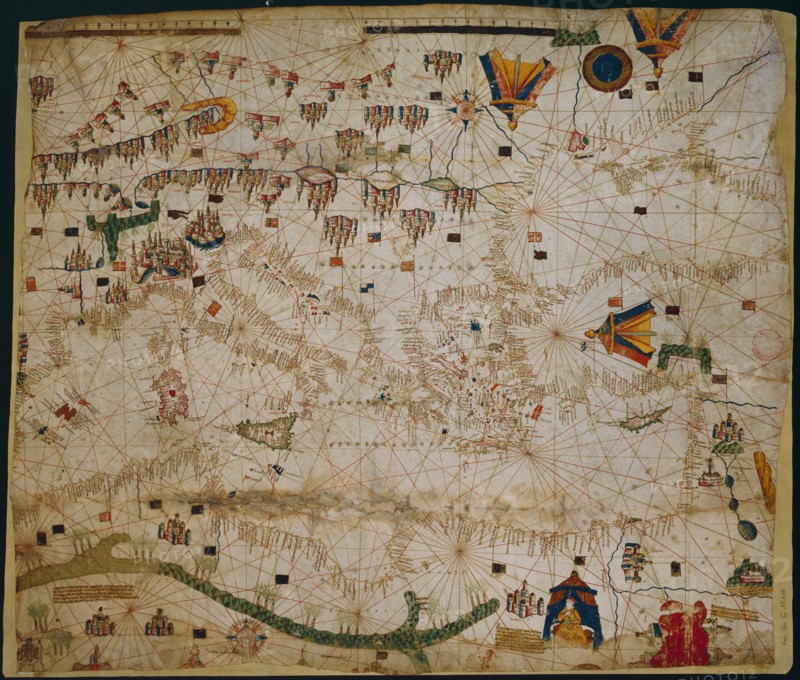 Nautical chart of the Mediterranean Sea and the Black Sea, 1440s. Artist: Rossell (Rosselli), Pere (Petrus) (active 1446-1489)