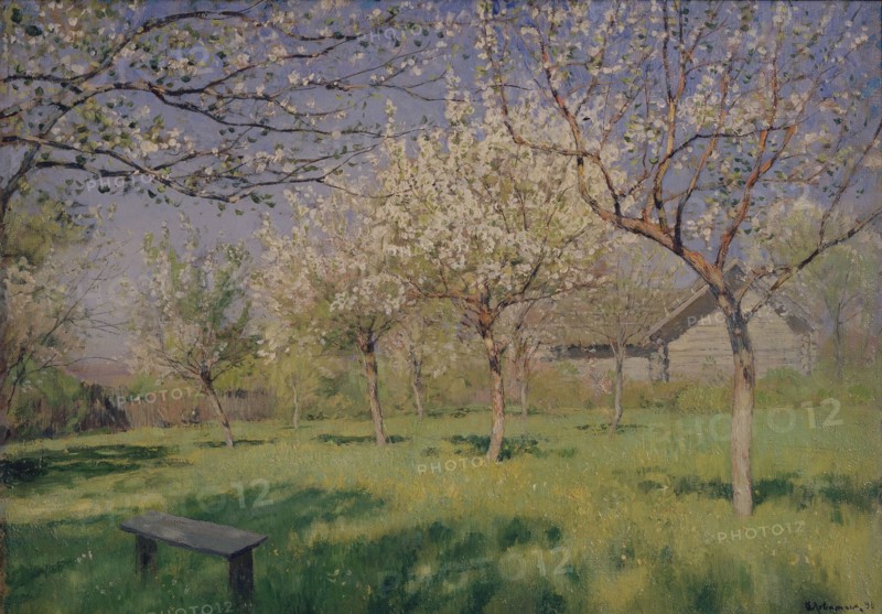 Apple trees blooming, c. 1895. Artist: Levitan, Isaak Ilyich (1860-1900)