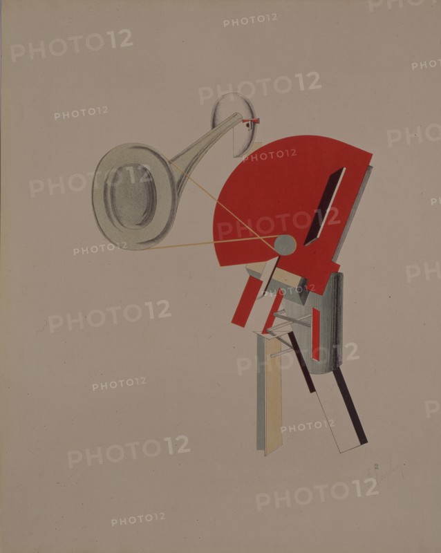 Reciter. Figurine for the opera Victory over the sun by A. Kruchenykh, 1920-1921. Artist: Lissitzky, El (1890-1941)
