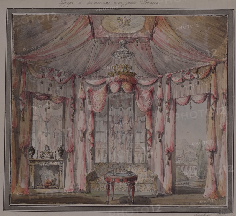 Interior design for the boudoir in the Count Bezborodko House in Moscow, 1790s. Artist: Lvov, Nikolai Alexandrovich (1751-1803)