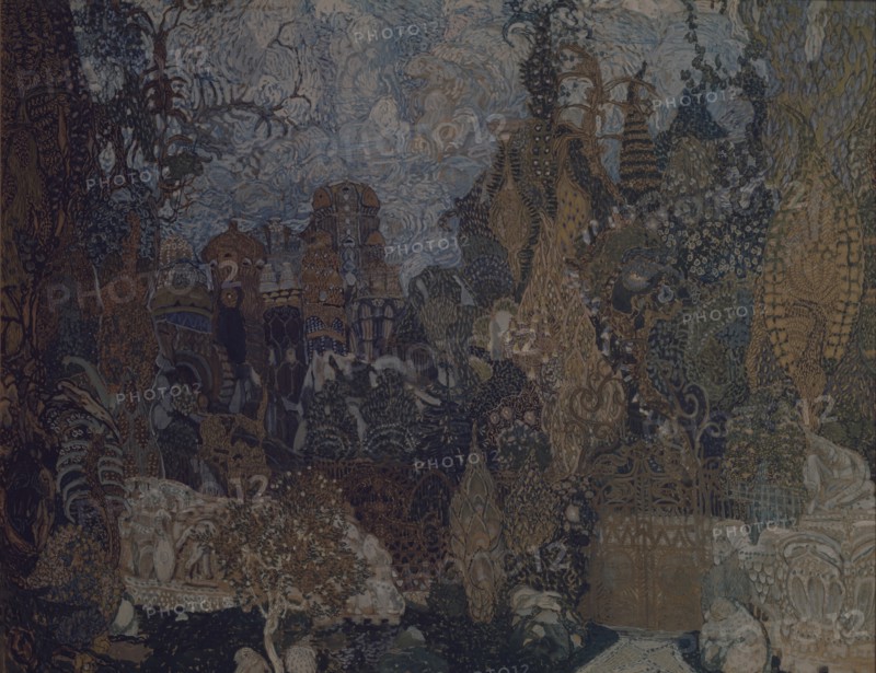 Stage design for the ballet The Firebird by I. Stravinsky, 1910. Artist: Golovin, Alexander Yakovlevich (1863-1930)
