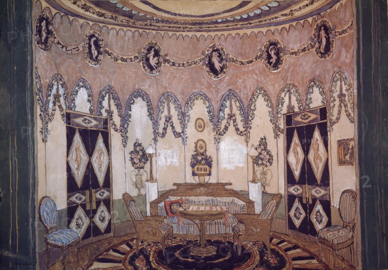 Stage design for the theatre play Two Brothers by M. Lermontov, 1915. Artist: Golovin, Alexander Yakovlevich (1863-1930)