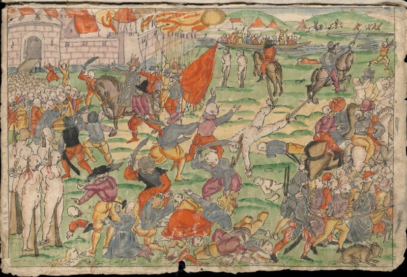 Russian atrocities in Livonia on July and August 1577. From Johann Jakob Wick's Sammlung von Nachric Artist: Anonymous