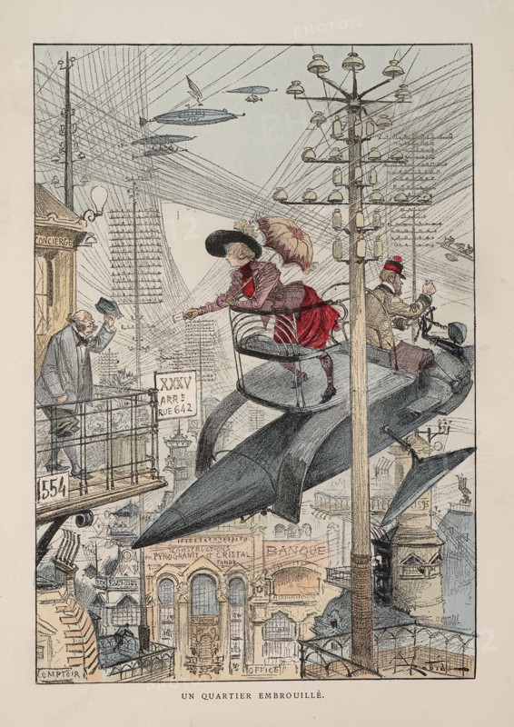 Illustration for Le vingtième siècle: La vie électrique. Artist: Robida, Albert (1848-1926)