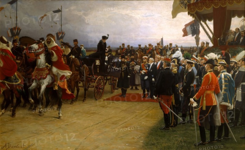 President Emile Loubet Welcoming Tsar Nicolas II and Tsarina Alexandra to the Manoeuvres at Betheny, Artist: Dawant (1852-1923)