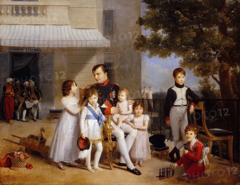 The Emperor Napoleon I on the terrace of the Château Saint-Cloud surrounded by his children. Artist: Ducis, Louis (1775-1847)