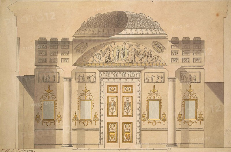 Elevation of the Mirror Wall in the Jasper Study of the Agate Pavilion at Tsarskoye Selo. Artist: Cameron, Charles (ca. 1730/40-1812)