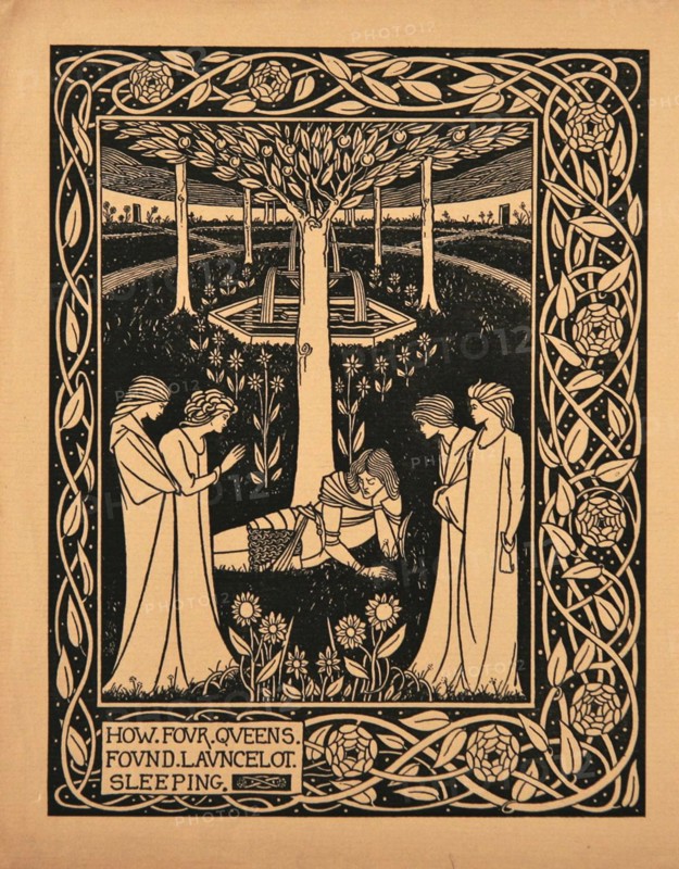 How Four Queens Found Lancelot Sleeping. Illustration to the book Le Morte d'Arthur by Sir Thomas  Artist: Beardsley, Aubrey (1872?1898)