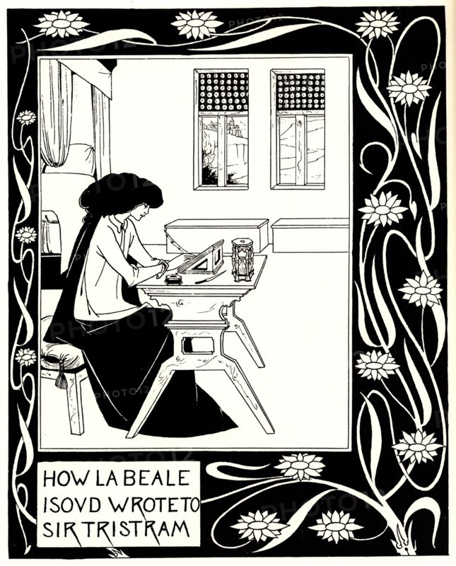 How La Beale Isoud Wrote to Sir Tristram. Illustration to the book Le Morte d'Arthur by Sir Thomas Artist: Beardsley, Aubrey (1872?1898)