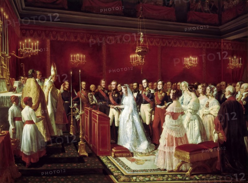 Marriage of Princess Victoria of Saxe-Coburg and Prince Louis, Duke of Nemours at Saint-Cloud, 27 Ap Artist: Philippoteaux, Henri Félix Emmanuel (1815-1884)