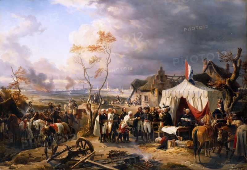 General De la Morlière Receiving The Surrender Of Antwerp 29th November 1792. Artist: Philippoteaux, Henri Félix Emmanuel (1815-1884)