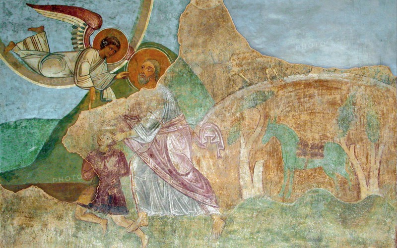 Abraham Sacrificing Isaac. Artist: Ancient Russian frescos