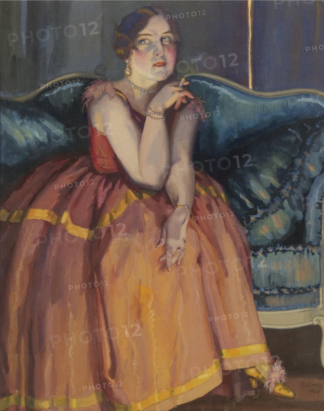 Woman smoking a cigarette on a sofa. Artist: Somov, Konstantin Andreyevich (1869-1939)