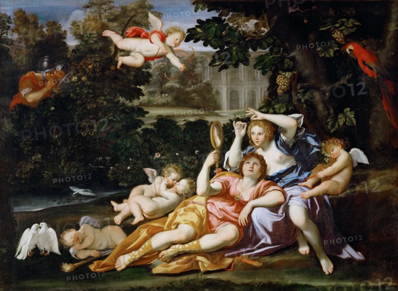 Rinaldo presents Armida with a mirror. Artist: Domenichino (1581-1641)