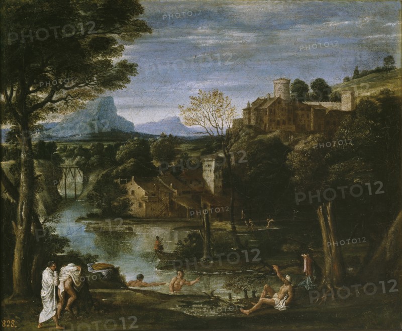 Landscape with river and bathers. Artist: Carracci, Annibale (1560-1609)
