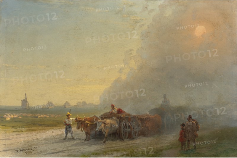 Ox-carts in the Ukrainian Steppe. Artist: Aivazovsky, Ivan Konstantinovich (1817-1900)