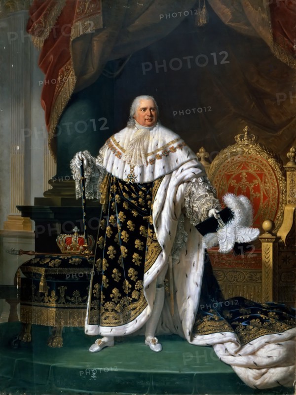 Portrait of Louis XVIII (1755-1824) in coronation robes. Artist: Lefévre, Robert (1756-1830)