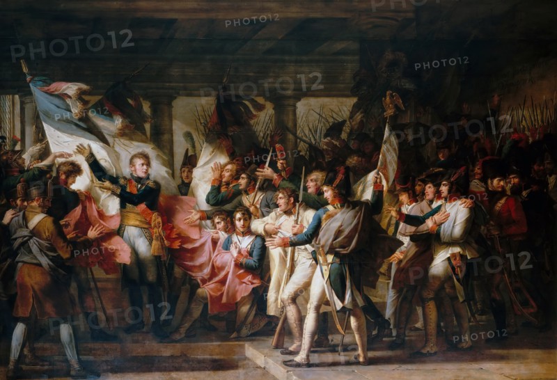 Marshal Ney and the soldiers of the 76th regiment of the line retrieve their colors from the arsenal Artist: Meynier, Charles (1768-1832)