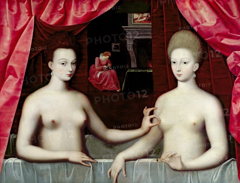 Gabrielle d'Estrées and one of her sisters, duchesse de Villars. Artist: Master of the School of Fontainebleau (2nd third of 16th cen.)