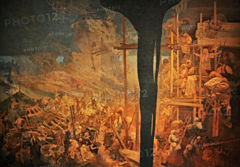 The Defense of Sziget against the Turks by Nicholas Zrinsky (The cycle The Slav Epic). Artist: Mucha, Alfons Marie (1860-1939)