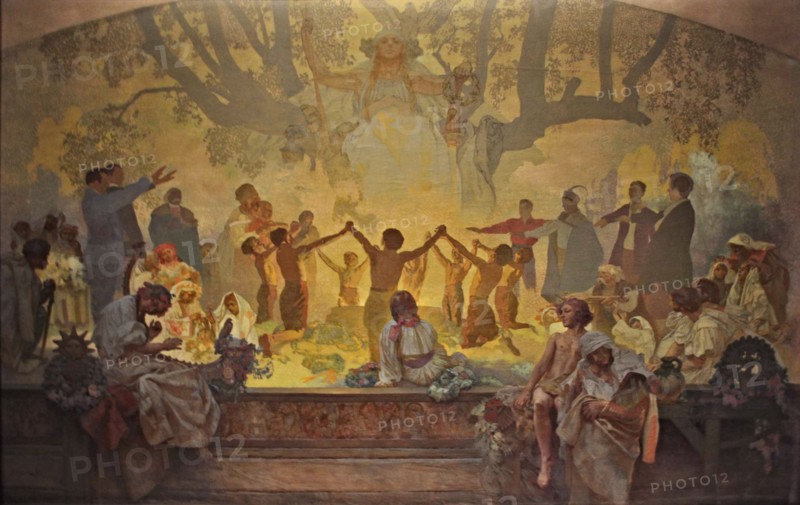 The Oath of Omladina Under the Slavic Linden Tree (The cycle The Slav Epic). Artist: Mucha, Alfons Marie (1860-1939)
