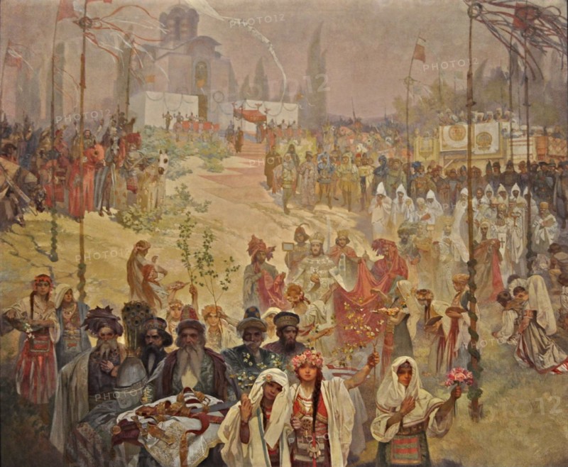 The Coronation of the Serbian Tsar Stefan Dusan as East Roman Emperor (The cycle The Slav Epic). Artist: Mucha, Alfons Marie (1860-1939)