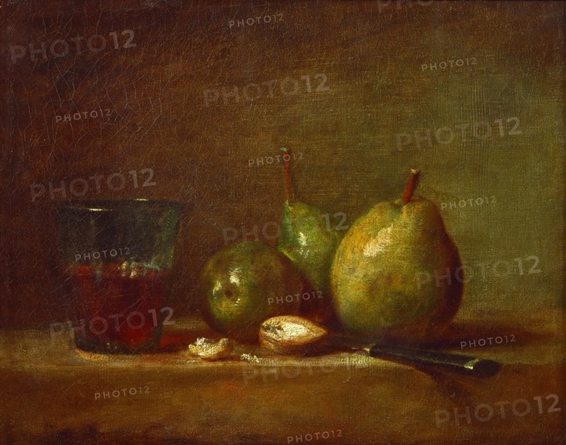 Pears, Walnuts and Glass of Wine. Artist: Chardin, Jean-Baptiste Siméon (1699-1779)