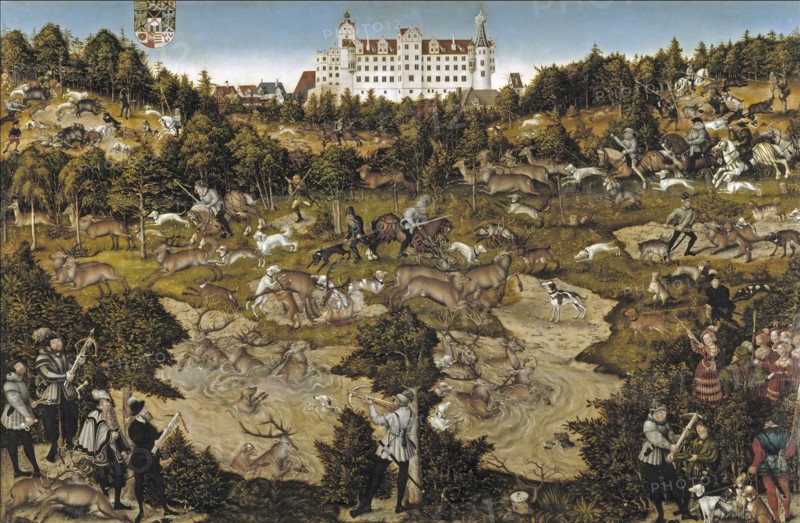 Hunt in Honour of Emperor Charles V at Torgau Castle. Artist: Cranach, Lucas, the Elder (1472-1553)