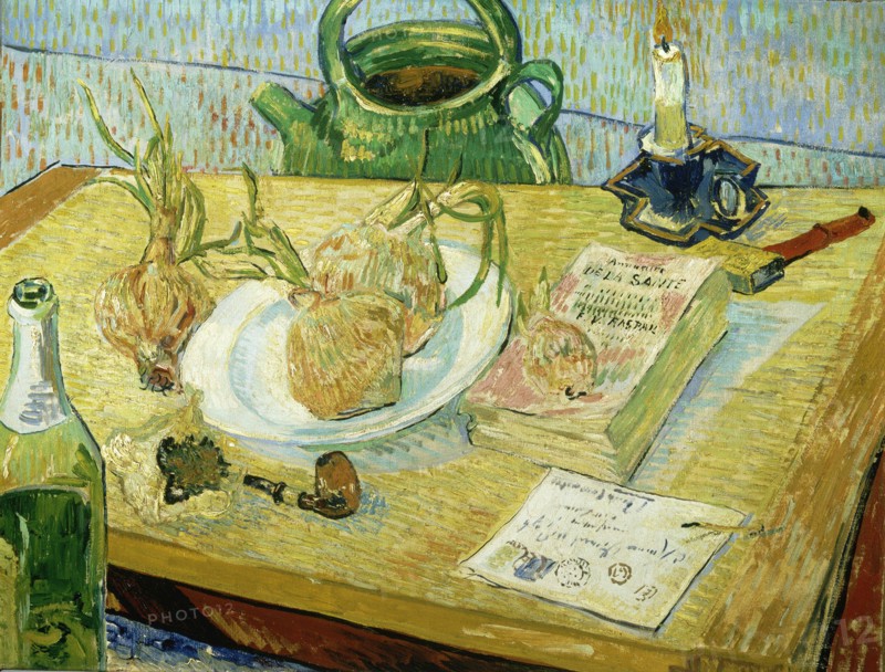 Still Life with a drawing board, pipe, onions and sealing wax. Artist: Gogh, Vincent, van (1853-1890)