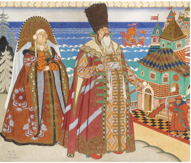 Illustration for the Fairy tale of the Tsar Saltan by A. Pushkin. Artist: Bilibin, Ivan Yakovlevich (1876-1942)