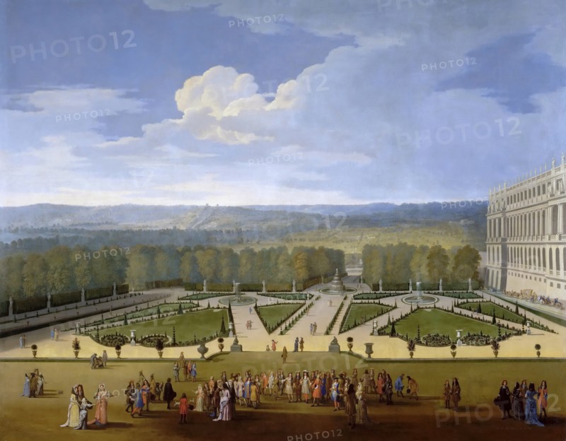 Louis XIV and his Court on a Promenade in the Gardens of Versailles. Artist: Allegrain, Etienne (1653-1736)