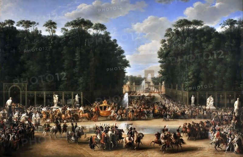 The marriage procession of Napoleon I and Marie-Louise crossing the Jardin des Tuileries on 2nd Apri Artist: Garnier, Étienne-Barthélémy (1759-1849)