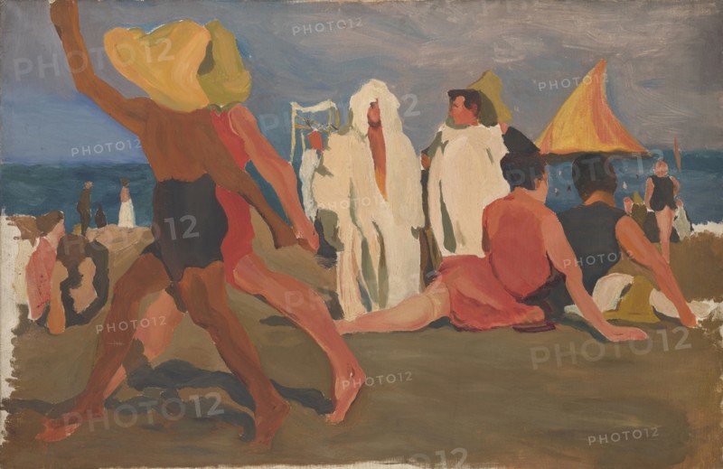 Bathers on the Lido, Venice (Serge Diaghilev and Vaslav Nijinsky on the Beach). Artist: Bakst, Léon (1866-1924)