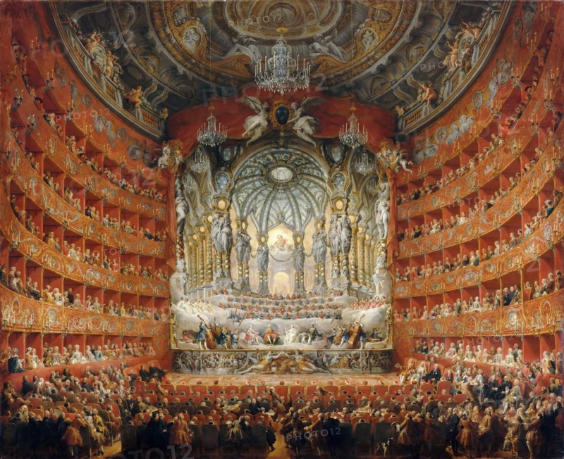 Musical feast given by the cardinal de La Rochefoucauld in the Teatro Argentina in Rome in 1747. Artist: Panini, Giovanni Paolo (1691-1765)