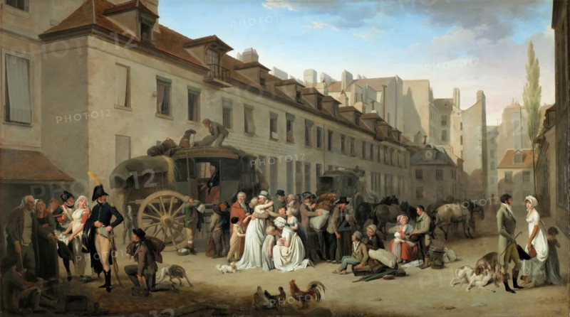 Arrival of the Stagecoach in the Courtyard of the Messageries. Artist: Boilly, Louis-Léopold (1761-1845)