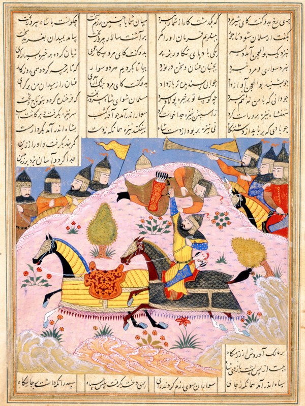 Malik Lifts Abu'l Mihjan from the Saddle. From Khavarannama (The Book of the East) of ibn Husam al-D Artist: Iranian master